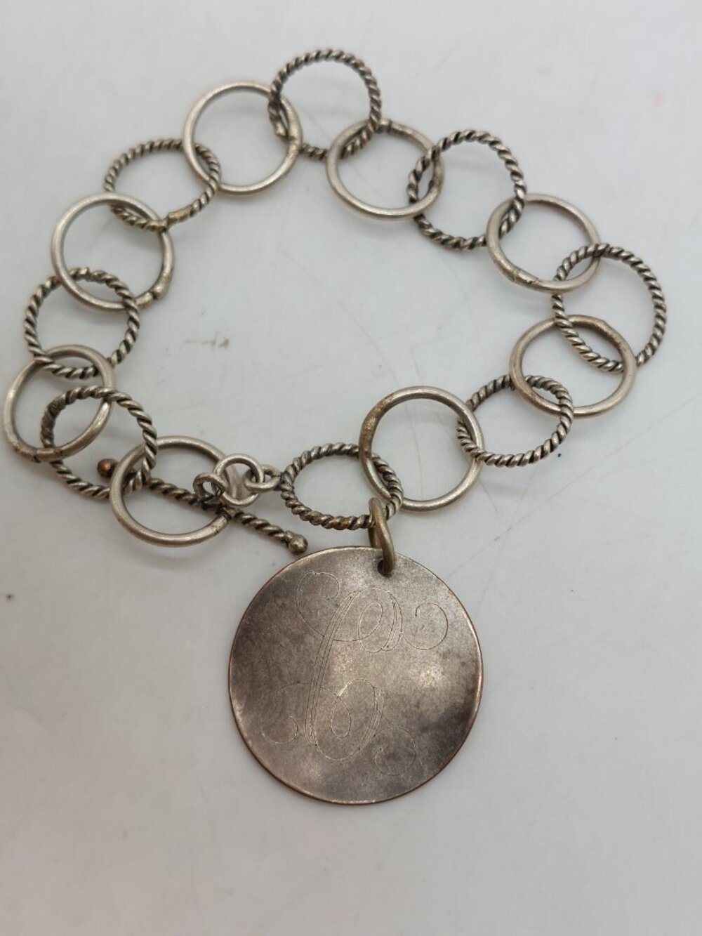 Vintage Bracelet Silvertone Chain Initial C Toggle Closure